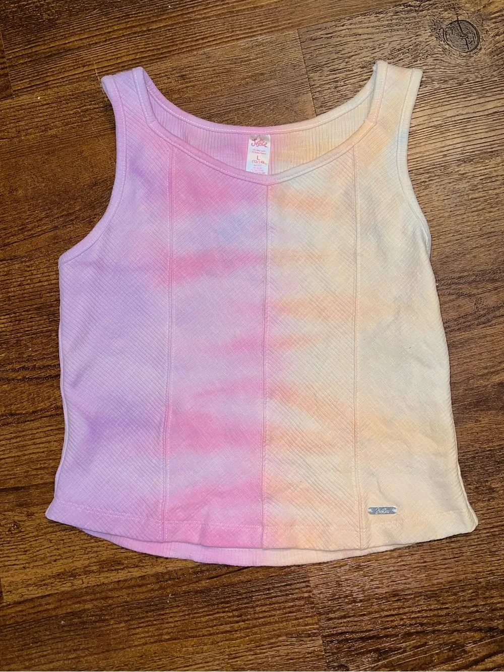 Justice Pastel Pink Lavender & Peach Ribbed Tie-Dye Ombre Tank Size L 12-14
